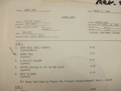 Phil Lynott Solo In Soho Rarity